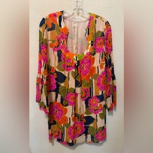Trina Turk Vibrant Pink and Orange Floral Blouse
